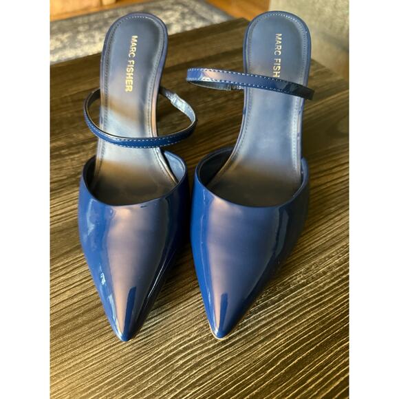 Marc Fisher Hadais Navy Blue Heeled Mule Sz. 8 - Picture 3 of 8